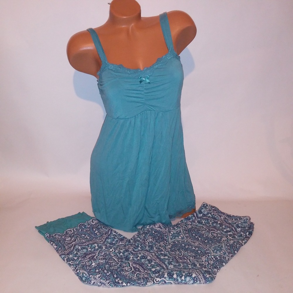 Soma Pajama Set Medium Sleepwear Tank Top & Pants Blue Paisley